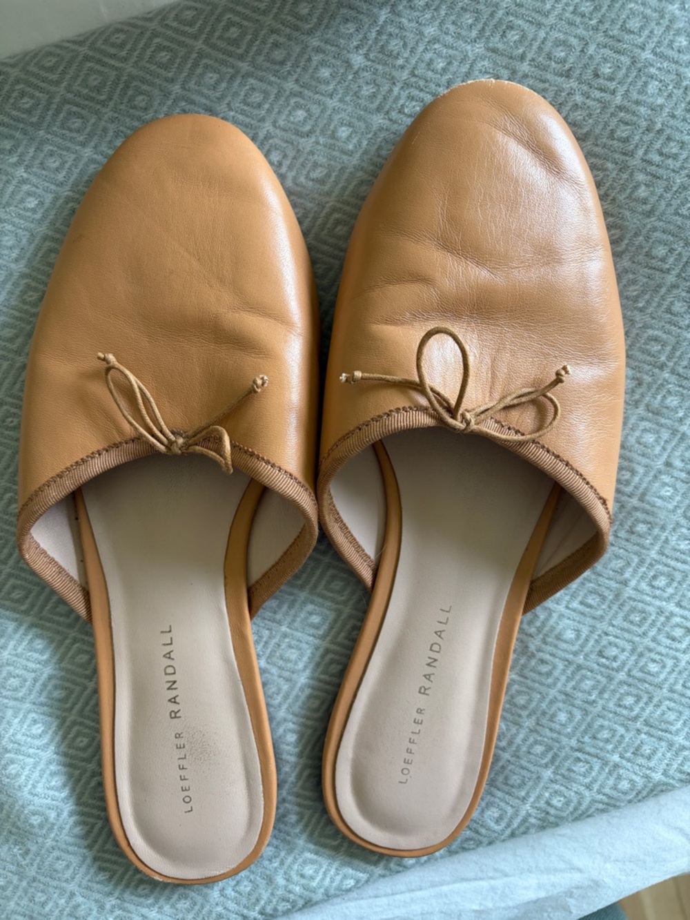Loeffler Randall Camel/Tan Leather Slip-On Bow Mules